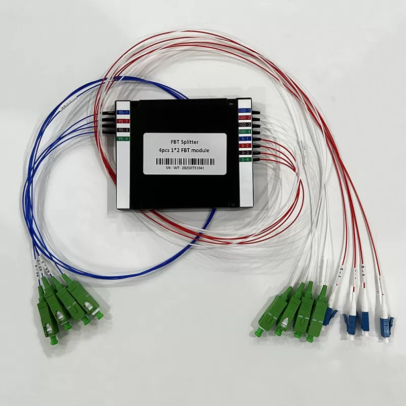 1x2 4x8 Single Mode FBT Splitter 1310nm 1550nm Fiber Optic Coupler