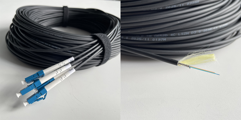4 Core Fanout Spiral Armored LC UPC Fiber Optic Pigtail