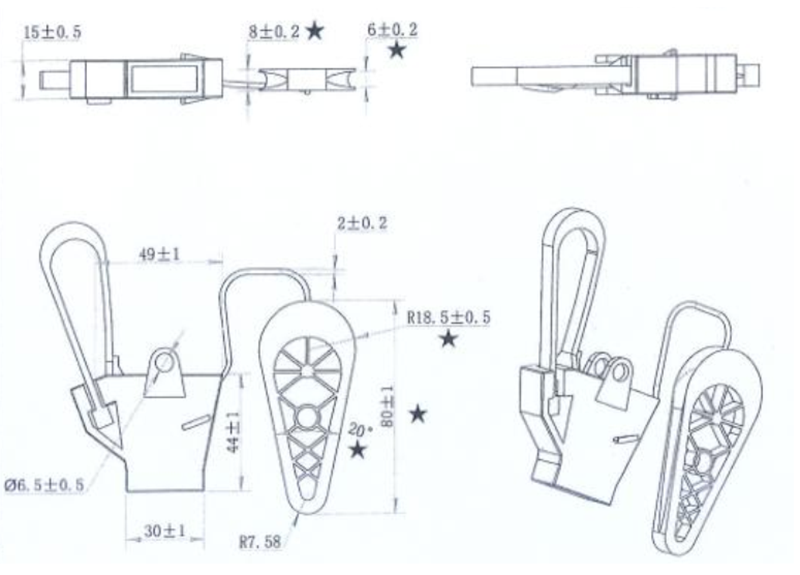 2.5-5mm FTTH Drop Cable Anchoring Clamp for Round Cables Outdoor Pole Mount Hardware