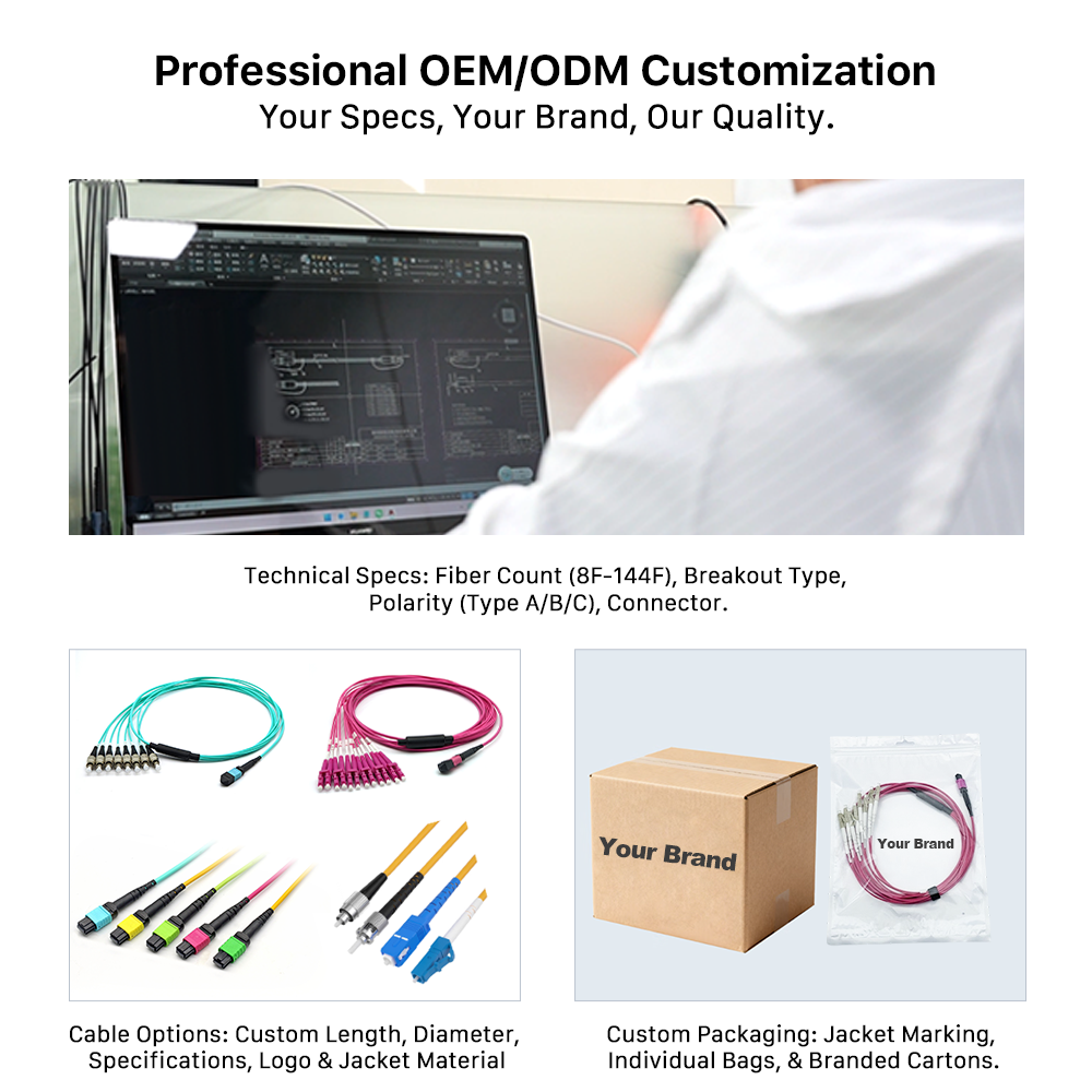 MPO to MPO OM3 Patch Cord Fast Transmission Speed Multimode Fiber Optic Patch Cable for QSFP Transceivers