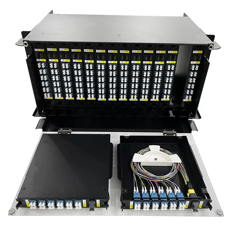 6U 336 Core MTP MPO Fiber Optic Patch Panel ODF With 14pcs OM3 MPO to LC Cassettes for Data Center