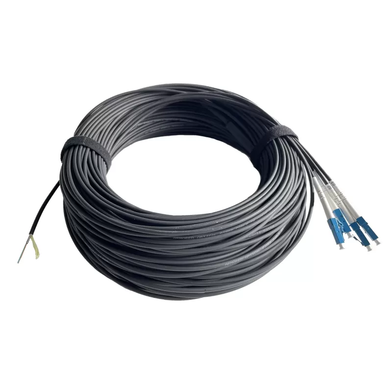 4 Core Fanout Spiral Armored LC UPC Fiber Optic Pigtail
