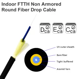 3.0mm Round FTTH aerial drop cable SM G657A1 UV-LSZH Optical fiber drop cable